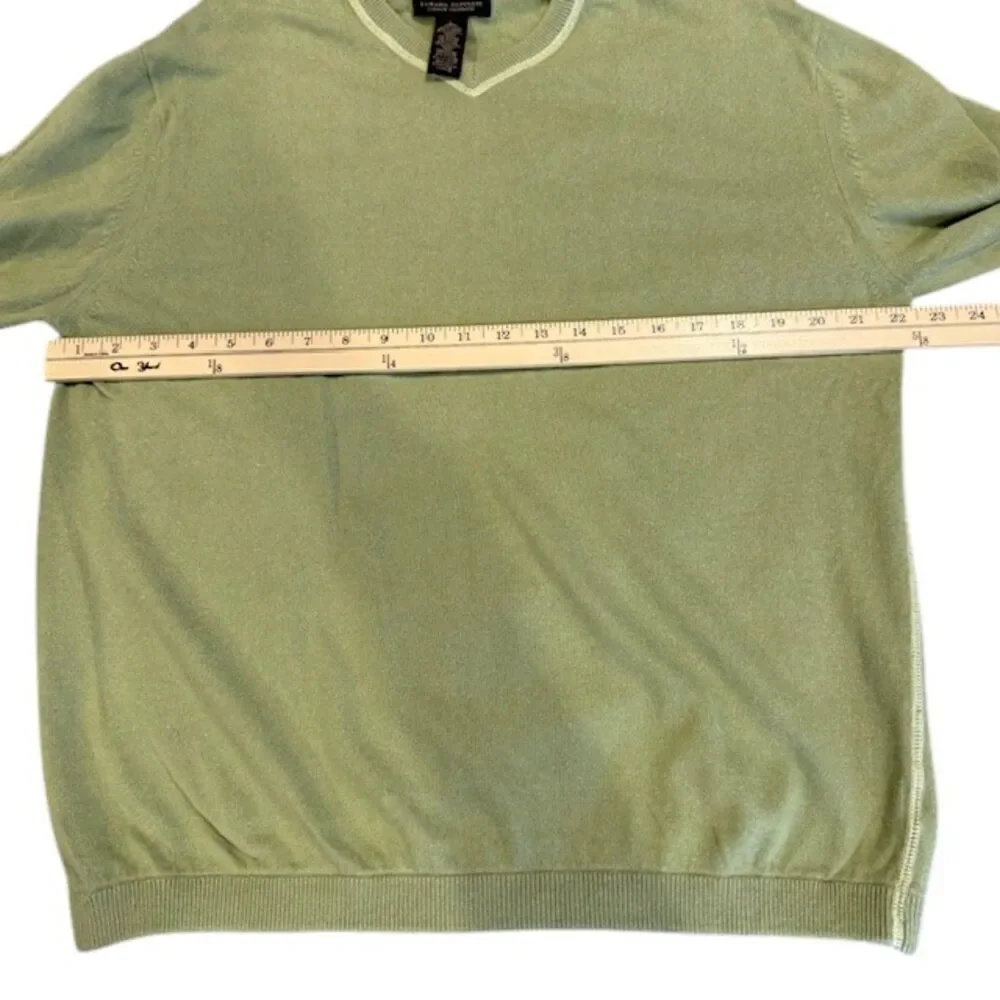 Banana Republic Cotton Cashmere V-Neck Sweater Contrast Stitch‎ Green Size Large